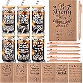 Reallnaive 18 Pcs Valentines Christian Gifts Set 16oz Bible Verse Glass Cups and Faith Notepads Pens Bulk Inspirational Religious Gifts for Women Men Church Prayer Birthday Party Favor(Women Color)