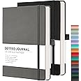 RETTACY Bullet Dotted Journal, 2-Pack, A5 Dotted Notebook Journal with 160 Numbered Pages per Pack, 5.7'' × 8.3'', Medium Size, 120 GSM Thick Paper, Leather Hardcover (Black & Gray)