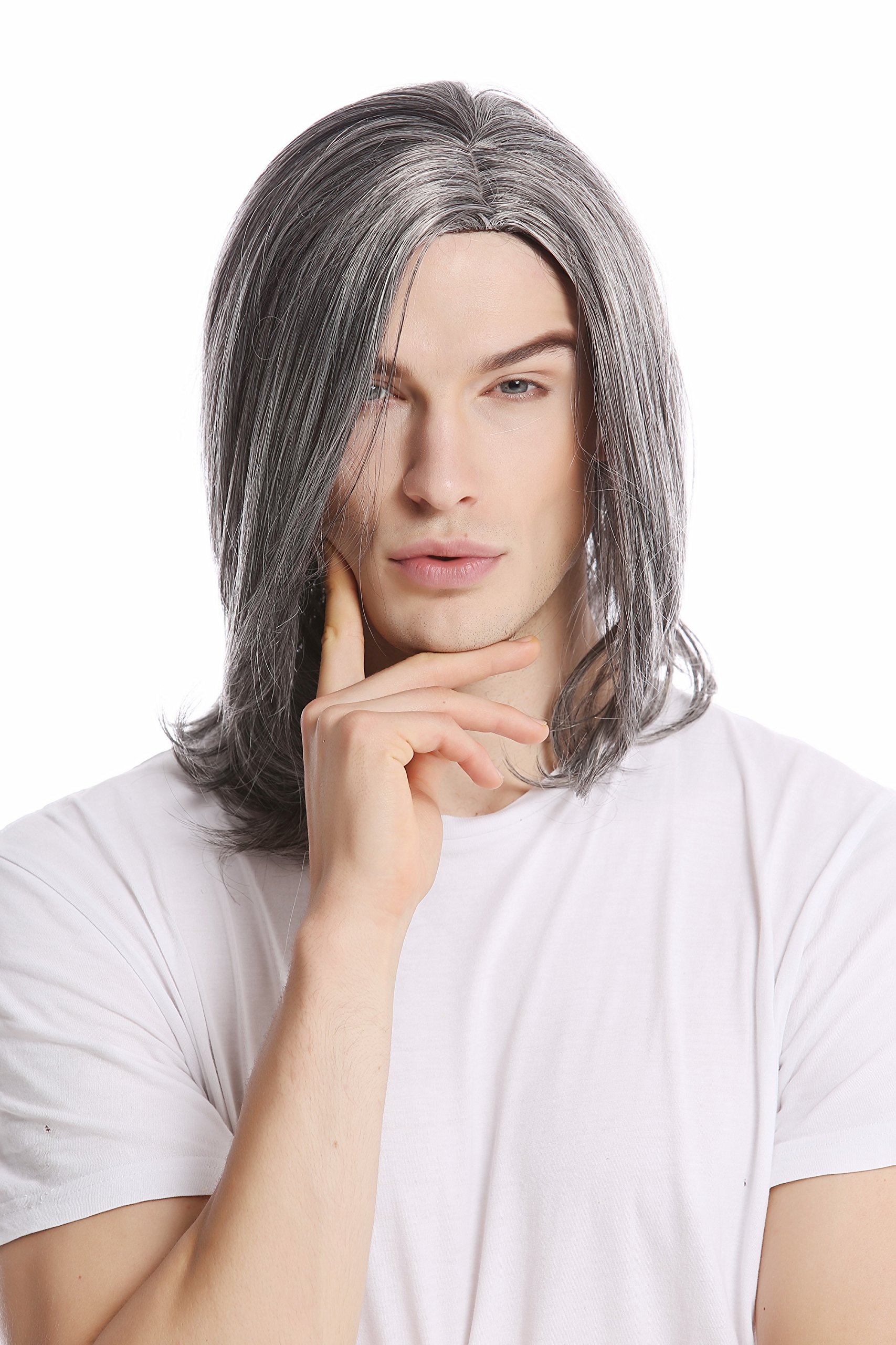 WIG ME UP - GFW891-51 Men Gents Wig long straight middle parting aged rock star youthful modern look dark gray grey