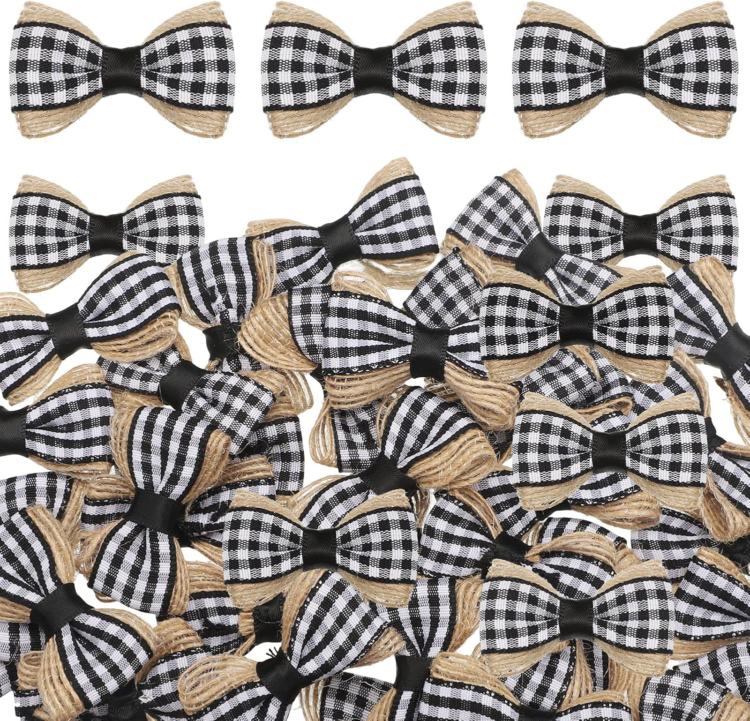 Bows & Ribbons - 30 Pieces Buffalo Plaid Mini Bows Gingham Ribbon Bow Christmas Plaid Mini Bows Burlap Tree Bows Checkered Wreath Bow DIY Craft for Garland Tree, Craft, Wrapping, Wreath Xmas Hanging (Black and White)