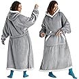Bedsure Wearable Blanket Hoodie, Long Hooded Blanket Sweatshirt as Birthday Gifts for Women, Cozy Sherpa Hoodie for Adult, Standard, Grey