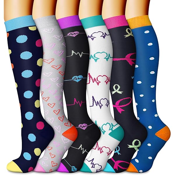 Chailer 4 Pairs Plus Size Wide Calf Compression Socks For Women & Men - Breathable 20-30 MmHg Support In Blue Black Yellow Multicolor, 4XL