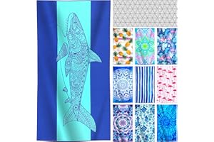 GENOVEGA Microfiber Lightweight Thin Beach Towel Sandproof Compact Clearance Towels Quick Dry Sand Free Camping Swim Pool Blanket Travel Essentials Accessories Vacation Women Men Adult Gift Navy Blue Big Shark