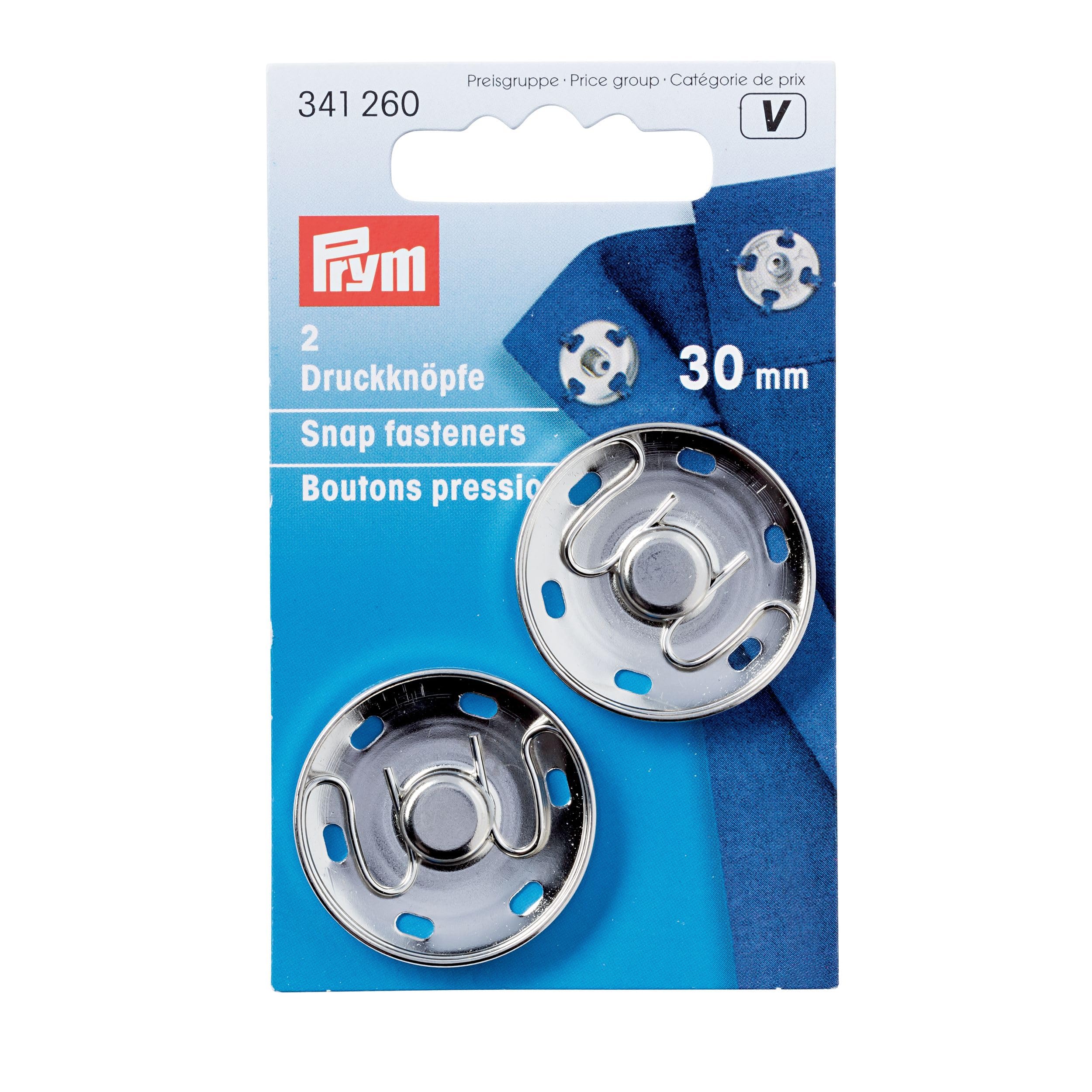 Prym 30 mm Sew-On Snap Fasteners, Pack of 2, Brass Silver