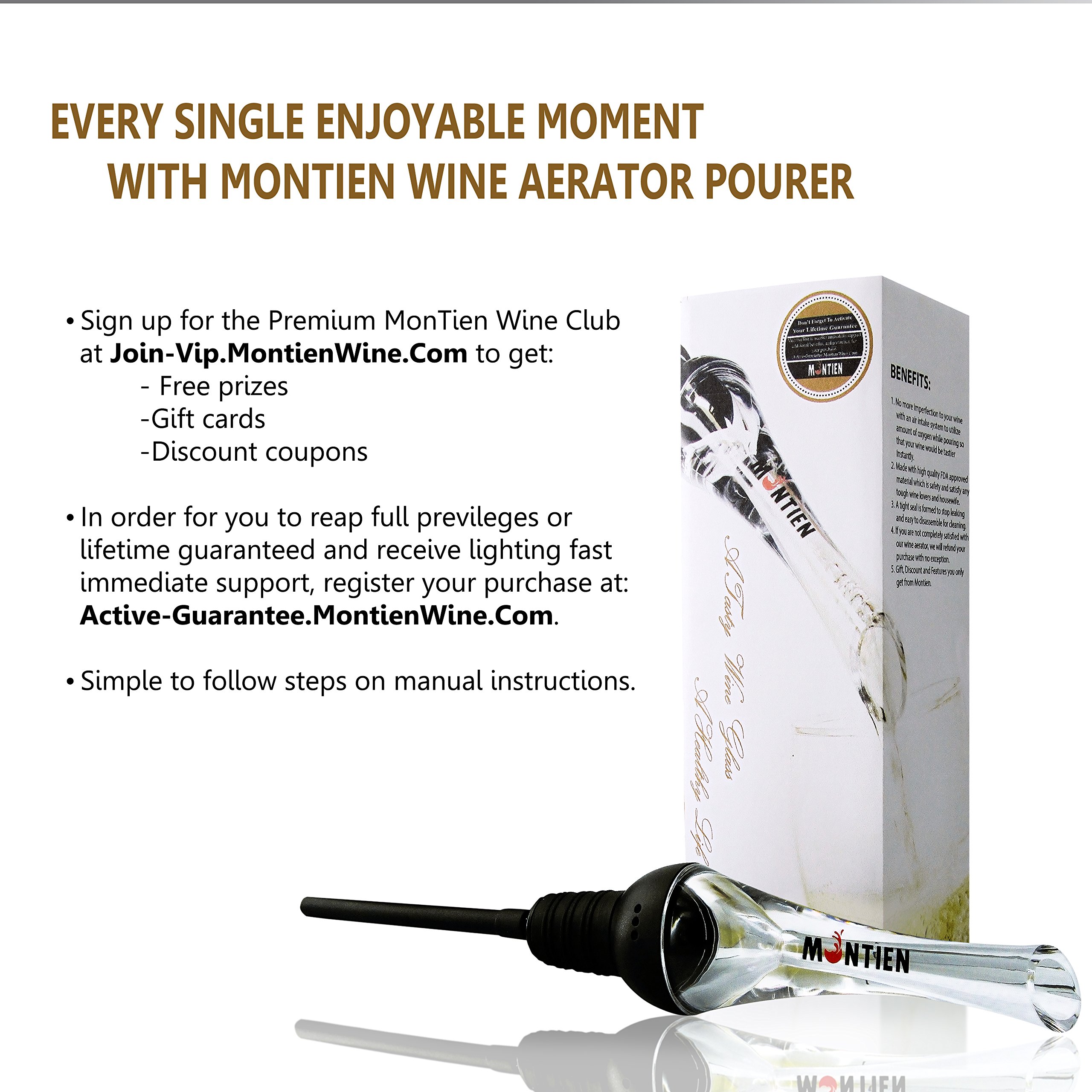 MonTien Wine Aerator Pourer - Premium Aerating Pourer - Exquisite & Best Wine Aerator Pourer Gift Set - Wine Accessories For Soiree With Decanter Spout - Wine Stopper Performer - Friendly Air Travel