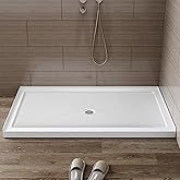 HOROW Shower Base 60" x 36", Center Drain Single Threshold Shower Base in White with Efficient Drainage, Non-Slip, Stainless 