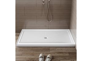 HOROW Shower Base 60" x 36", Center Drain Single Threshold Shower Base in White with Efficient Drainage, Non-Slip, Stainless Steel Cover, Small Rectangle Acrylic Shower Pan for Bathroom