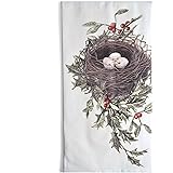 Montgomery Street Bird's Nest and Holly Cotton Flour Sack Dish Towel
