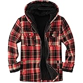 Ephemoca Men's Flannel Plaid Hooded Jackets Full Zip Sherpa Fleece Lined Hoodies Fashion Warm Coat