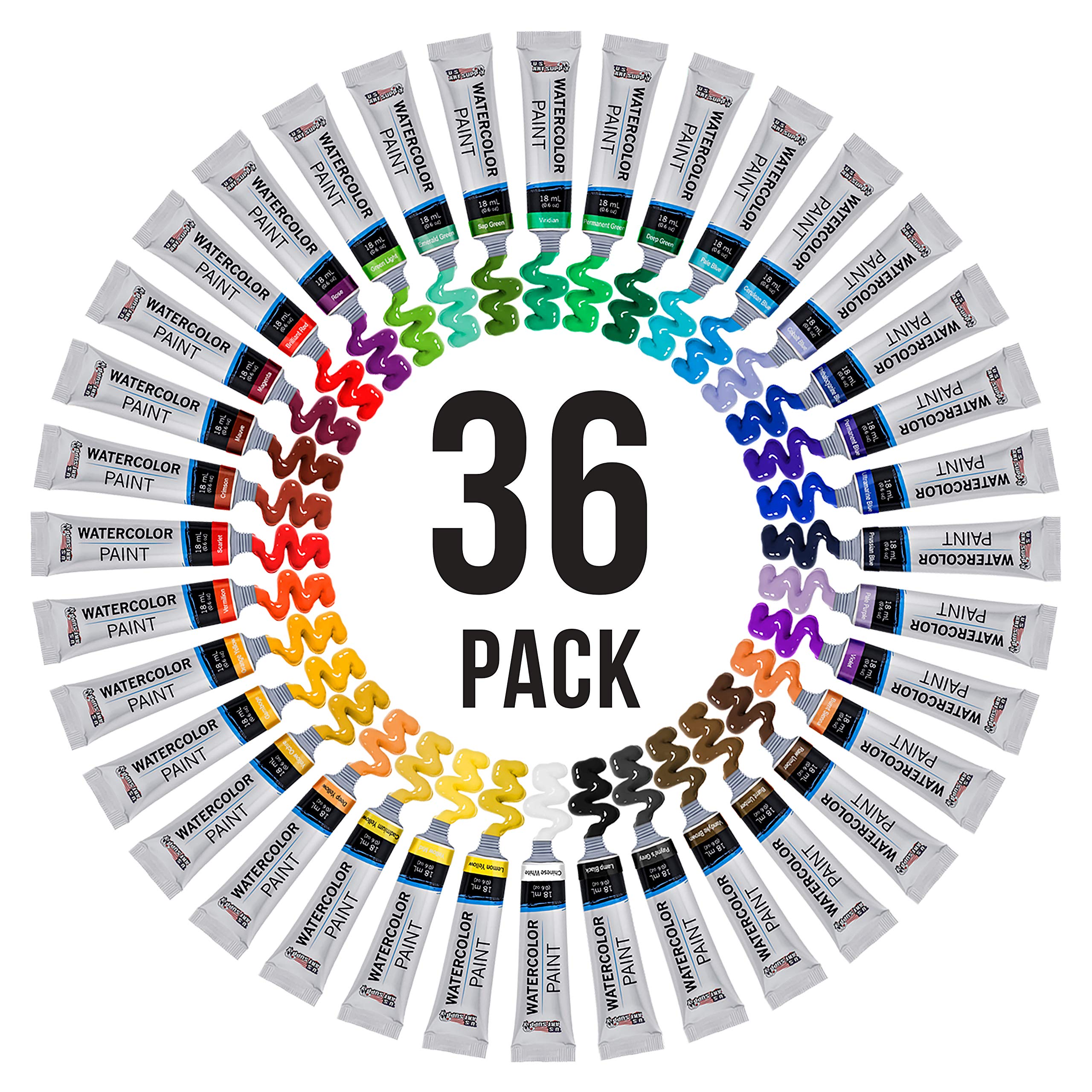 U.S. Art Supply 36 Color Watercolor Paint Set – Professional Watercolor Paint Set for Artists & Beginners, Watercolor Paint Tubes (18ml) – Water Colors Paint Adult Set for Canvas & Portraits
