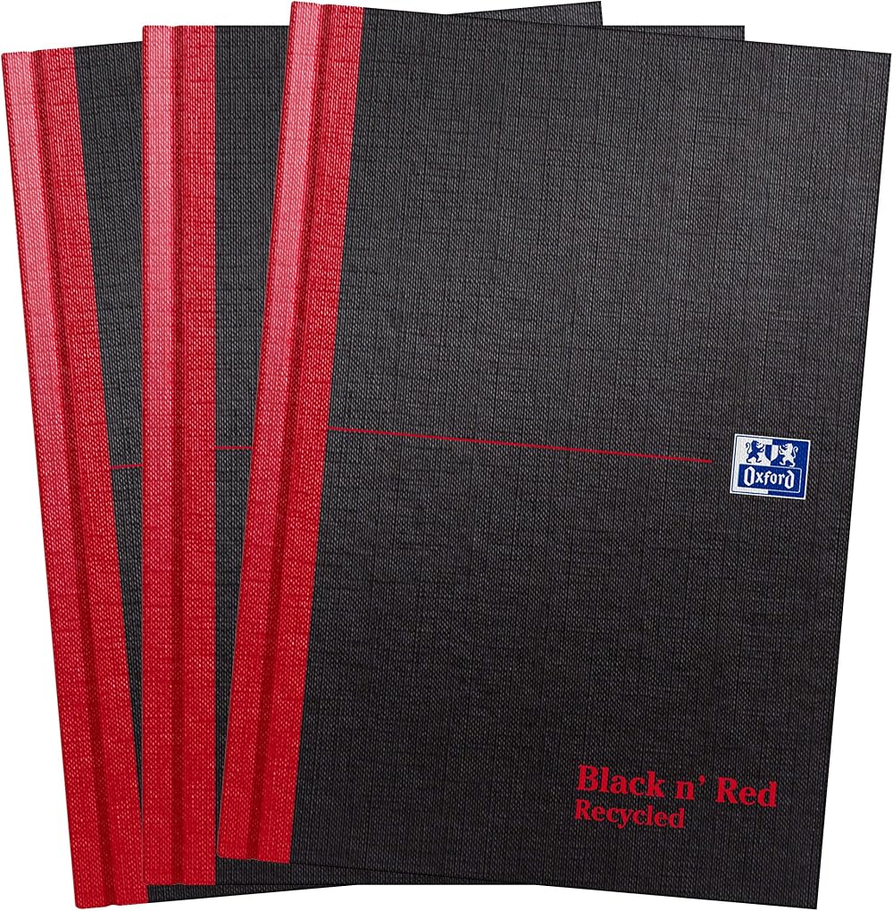 Black n Red Oxford A5 Notebook 192 pages Recycled Casebound Pack of 3