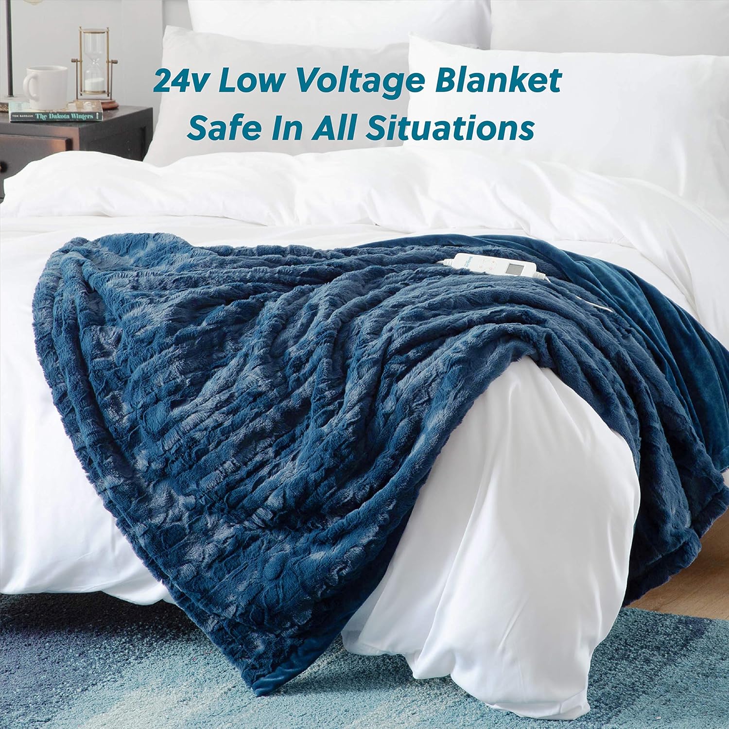 Bedsure Heated Blanket Throw Electric - with 6 Heat Setting, Fast - Heating Blanket 1/2/3/4 H Timer, Auto - Off, Low Voltage Fuzzy Super Soft Flannel Fleece Throw Blanket, 50 x 60 inch Navy Blue: Kitchen & Dining
