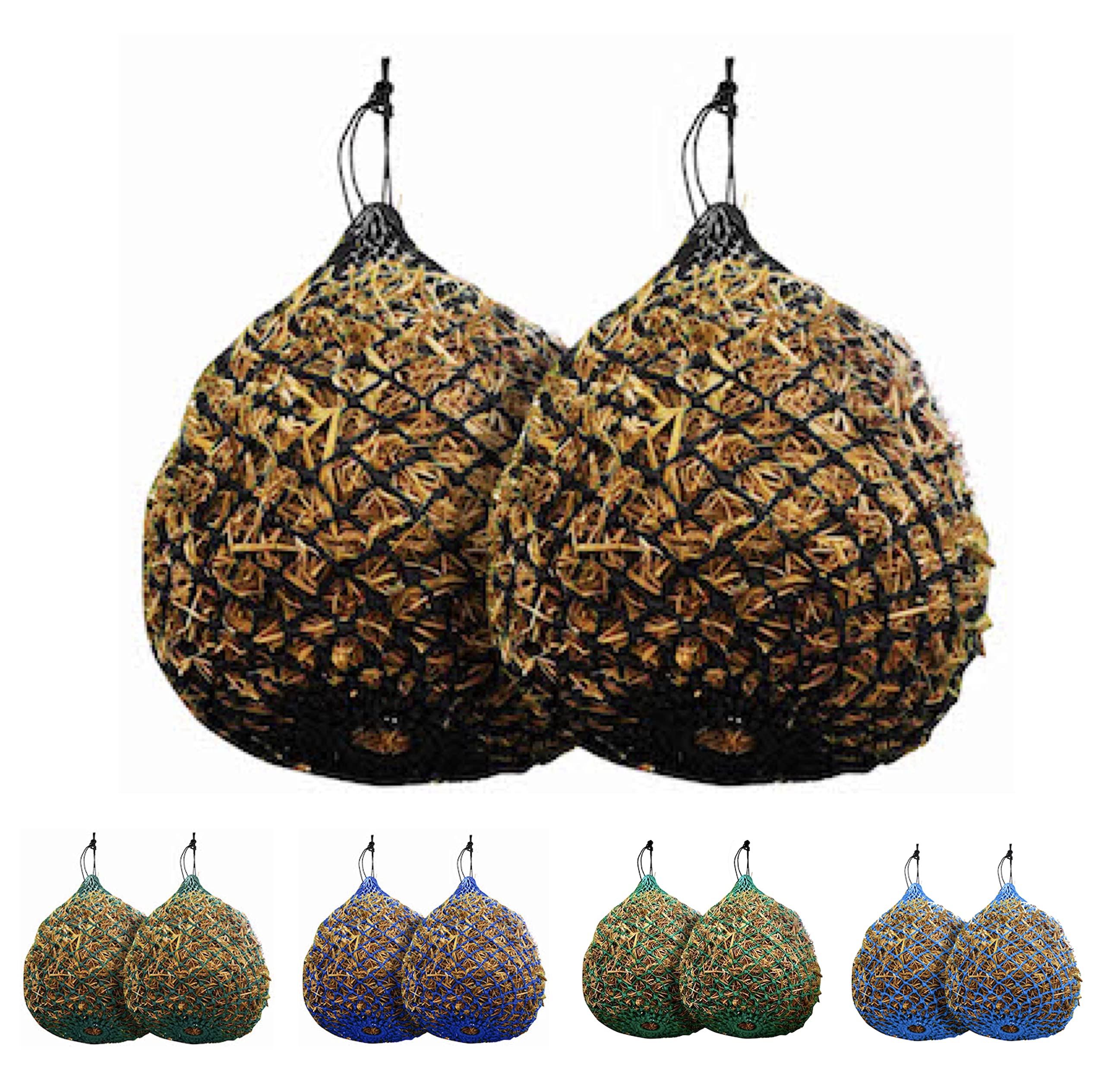 Majestic Ally 2 Pcs 1.25”x1.25” Holes Ultra Slow Feed 40” Very Sturdy Hay Net with Bottom Ring for Goat, Sheep and Livestock Simulatr grazing, Reduces Waste (Black)
