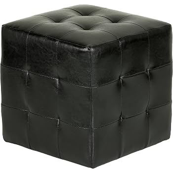 Cortesi Home Charli Cube Ottomane Aus Echtem Leder – Blau, Getuftet, 40,6 X 40,6 X 38 Cm, Hocker Mit Kunststofffüßen
