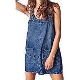 Womens Denim Overalls Dress Casual Summer Loose Bib Rompers Jumpers Adjustable Straps Jean Overall Dress