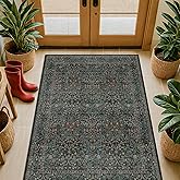 Vintage Floral Dark Green 3x5 Area Rugs for Entryway, Kitchen, Bedroom Beside Rug, Laundry Room, Non-Slip Low Pile Ultra Soft Stain Resistant Small Carpet
