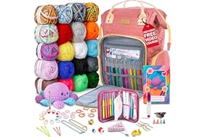 MODDA Crochet Kit for Beginners Adults and Kids - with Backpack and Video Course, Amigurumi and Crocheting Kit, Beginner Crochet Kit with Crochet Bag Backpack, Yarn, Hooks, Book, Crochet Starter Kit