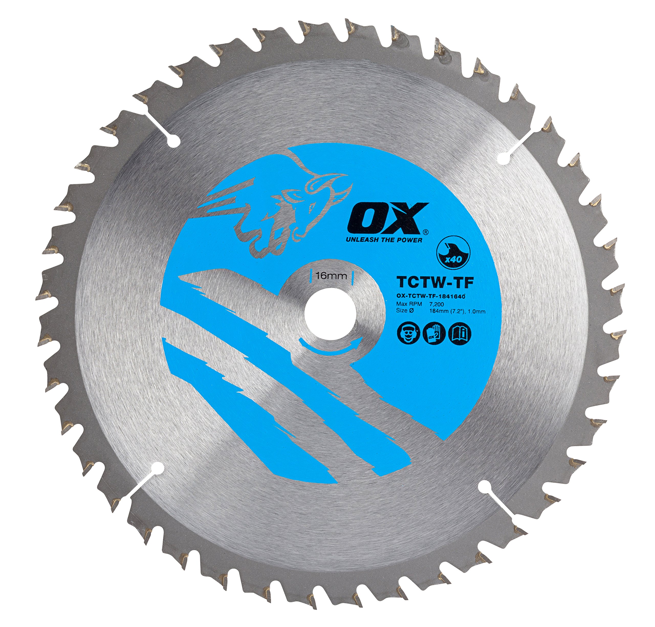 OX Wood Cutting Thin Kerf Circular Saw Blade 184/16mm, 40 Teeth ATB