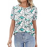 RMCMS Women Dinosaur Shirt Summer Cute Tops Dino Graphic Tees Casual Loose Short Sleeve Blouse