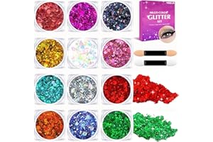 YOOVR Body Hair Face Glitter for Women Teen Girls Kids, 12 Colors Face Painting Makeup Kit, Christmas Mardi Gras Valentines Accessories for Women, Party Favors, Rave Accessories, Festival Essentials
