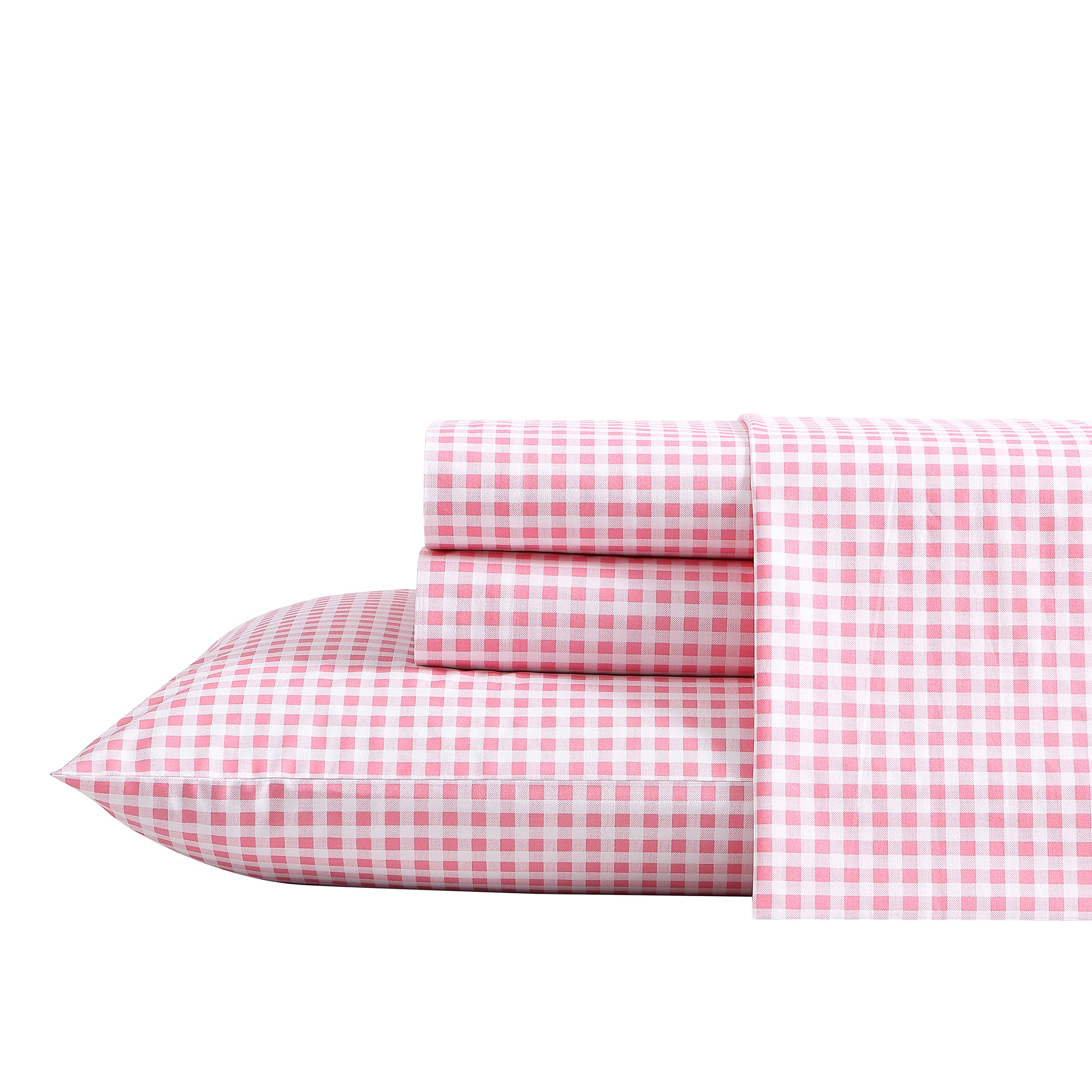 Poppy & Fritz - Queen Sheets, Cotton Percale Bedding Set, Crisp & Cool, Lightweight Home Decor (Gingham Plaid Pink, Queen)