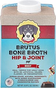 Brutus Broth Beef Bone Broth Hip Joint with Glucosamine Dog Food Topper, 16.9 FZ
