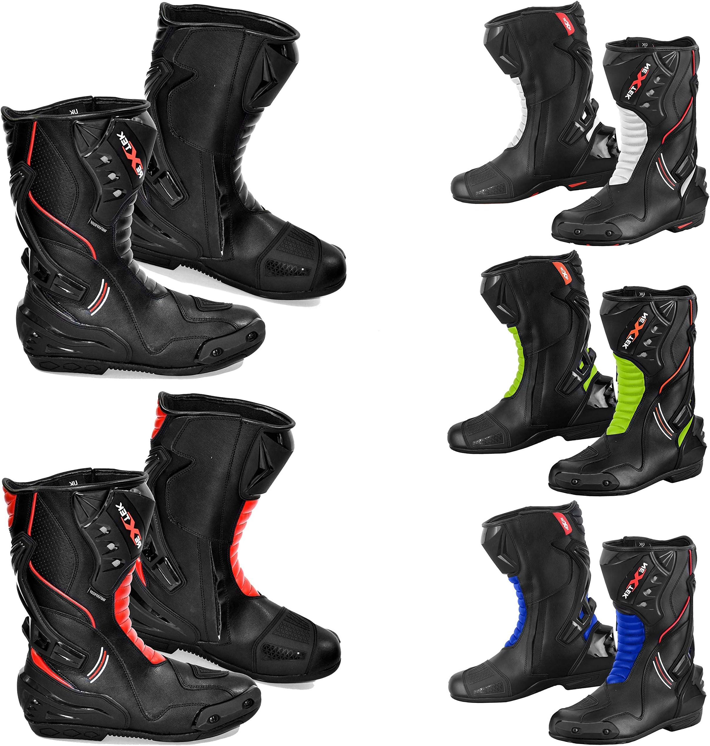 Motorbike Boots Mens - Motorcycle Armoured Leather Boot Touring Racing Sports Shoes for All Weather with Anti Skid Rubber Sole | Full Black, Red, Green, Blue, White