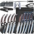 XYJ Professional Kitchen Knife Set with High-Carbon Steel Forged Blades, Chef's Knife, Cleaver, Carving Knife, Nakiri, Full Tang Design, Includes Carrying Bag & Poultry Scissors
