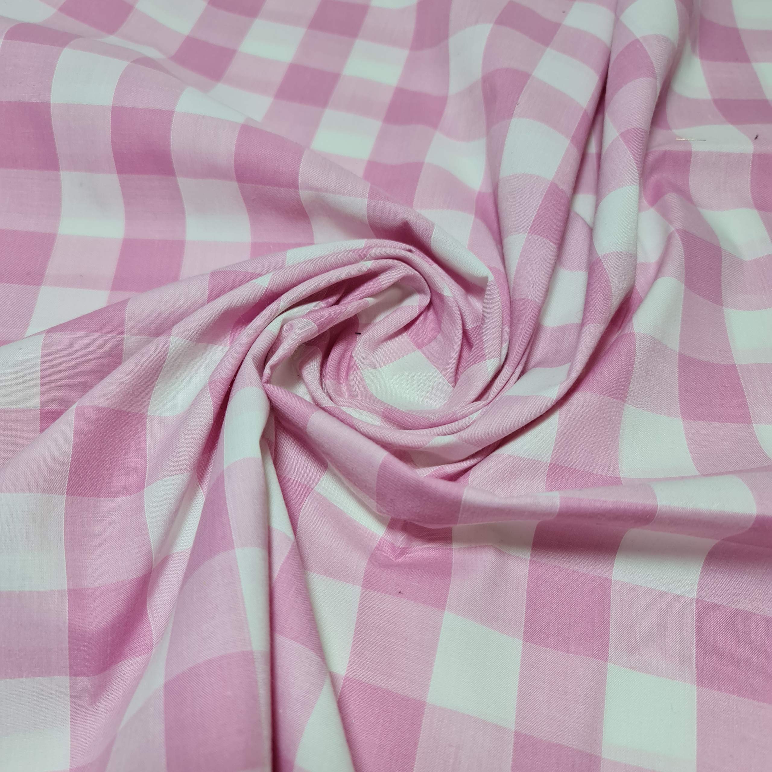 Polycotton Fabric 1" Gingham Check Material Dress Craft Uniform Checked 112cm (Pink, 5 Meter)