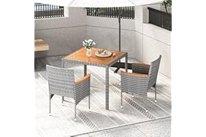 YEEFY 3 Piece Outdoor Table and Chairs Outdoor Patio Furniture Set Outdoor Dining Set for 2 Rattan Patio Table and Chairs Set of 2 Wicker Patio Dining Sets for Backyard Garden Porch Balcony Pool Deck