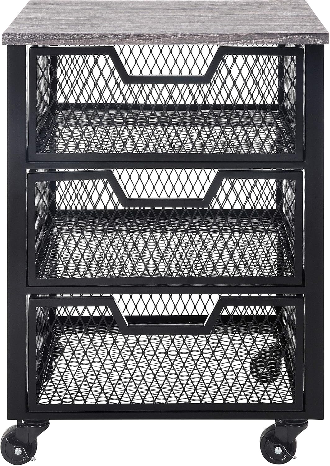 OSP Home Furnishings Jarrett 3-Drawer Rolling Cart, 23" Tall, Walnut Top and Black Base: Furniture & Decor