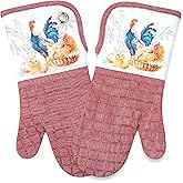 Silicone Printing Oven Mitts Heat Resistant to 500 Degree,Yarm-Dyed Oven Gloves with Animal Design Non-Slip for Kitchen Cooking Barbecue Baking and Machine Washable.(Red Oven Mitts)