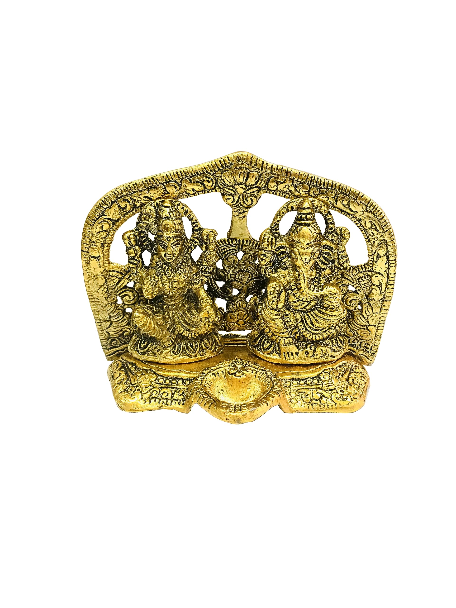 Gavya International Laxmi Ganesha Statue idol With Diya for Pooja Home I Office I Colleagues I Temple I Diwali Pooja I Murti Sculpture showpiece Height- 4.75 inch