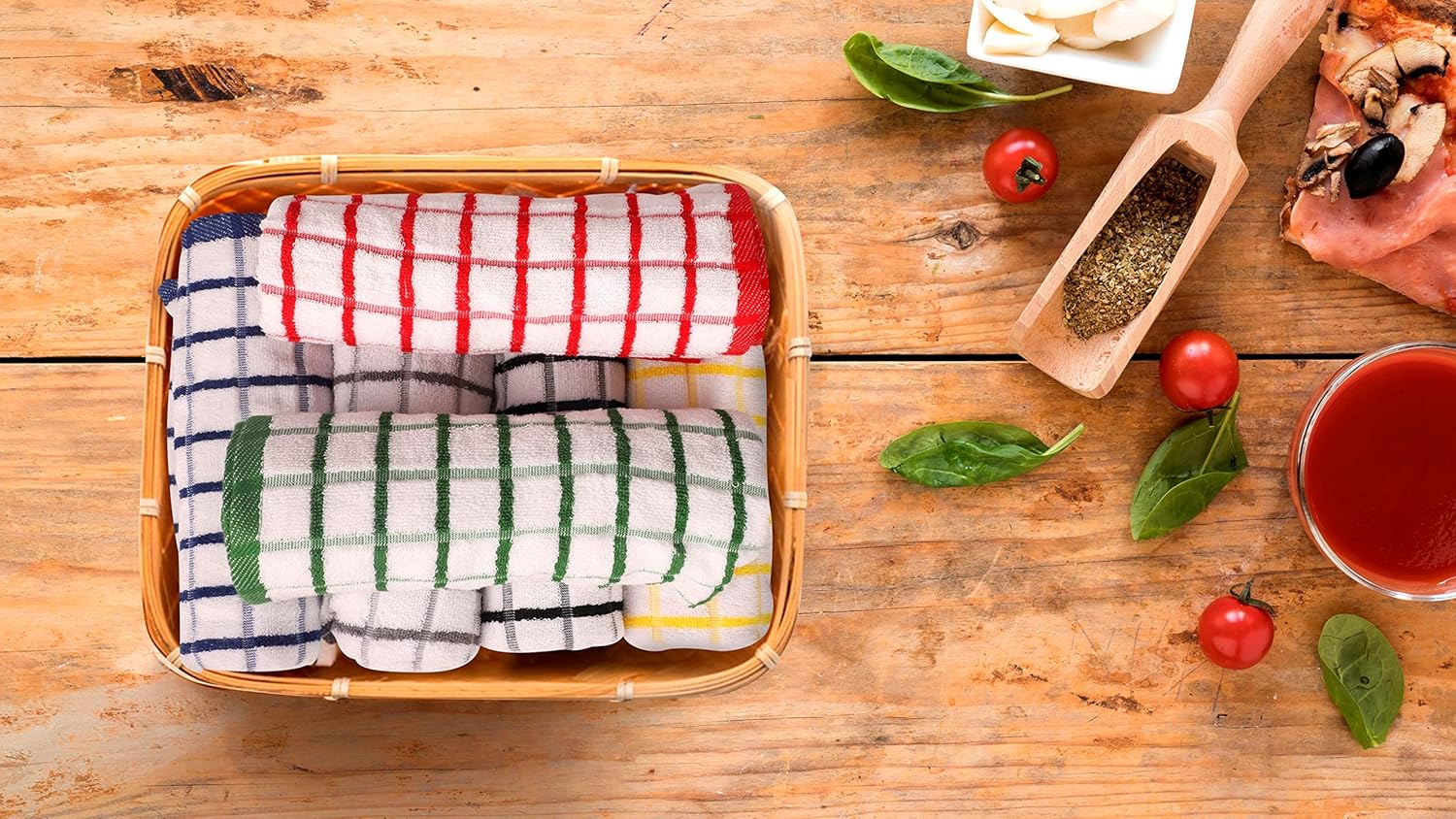 Urban Villa 6 Pack Terry Kitchen Towels, Premium Quality, 100% Cotton, Ultra Soft (Size: 20X30 Inch), Multi Color, Highly Absorbent Over Sized Kitchen Towels with Hanging Loop- (Set of 6): Kitchen & Dining