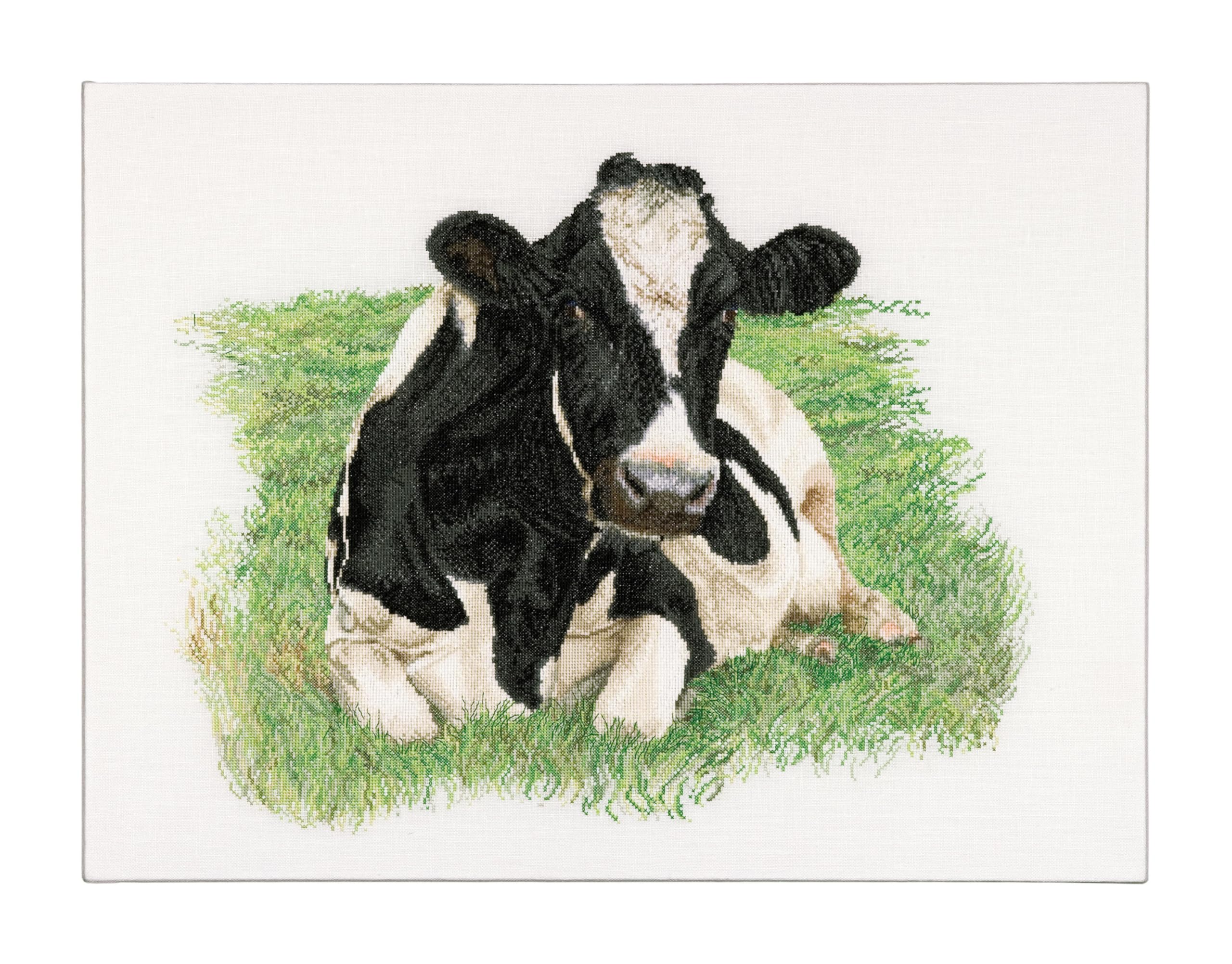 Thea Gouverneur Cow On Linen Counted Cross Stitch Kit-23.625-inch x 17.75-inch 32 Count