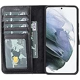 HARDISTON Genuine Premium Leather Handmade Wallet Case for Samsung S22 - Detachable Strong Magnetic Flip Cover with Card Holders and Kickstand - Perfect Protection for All Edges (Black)
