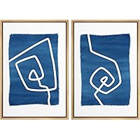 SIGNWIN Framed Wall Art Print Set Angular White Lines Over Dark Blue Background Abstract Swirly Digital Art Modern Art Mid-Century Modern Expressive for Living Room, Bedroom, Office - 16