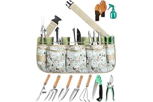 Grenebo All-in-One Garden Tool Set with Tools Organizer Belt Adjustable, 10-Piece Heavy Duty Gardening Hand Tools, Long Lasting Rust-Proof Premium Garden Tool Kit, Gardening Gift for Women Men