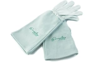 EXEMPLARY GARDENS Rose Pruning Gloves for Men and Women - Thorn Proof Goatskin Leather Gardening Gloves with Gauntlet (Medium，Natural)