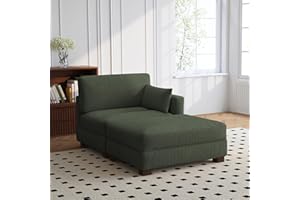 UIXE Oversized Chaise Longue Chair with Ottoman, Left Armrest Indoor Recliner Comfy Upholstered Single Lounge Sofa, Corduroy Deep Seat Cloud Couch for Bedroom, Living Room - Green