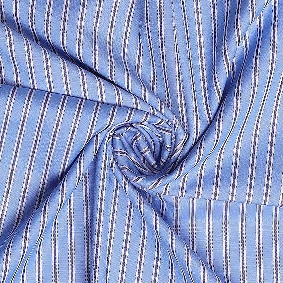 Uniform Sarees Corp Mens Cotton Plain Unstitched 2.5 m Shirt Fabric (Blue and Grey Line, Free Size)