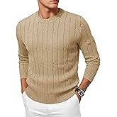Cotrasen Men's Crewneck Sweater Cable Knit Pullover Sweater Casual Long Sleeve Twist Textured Sweaters