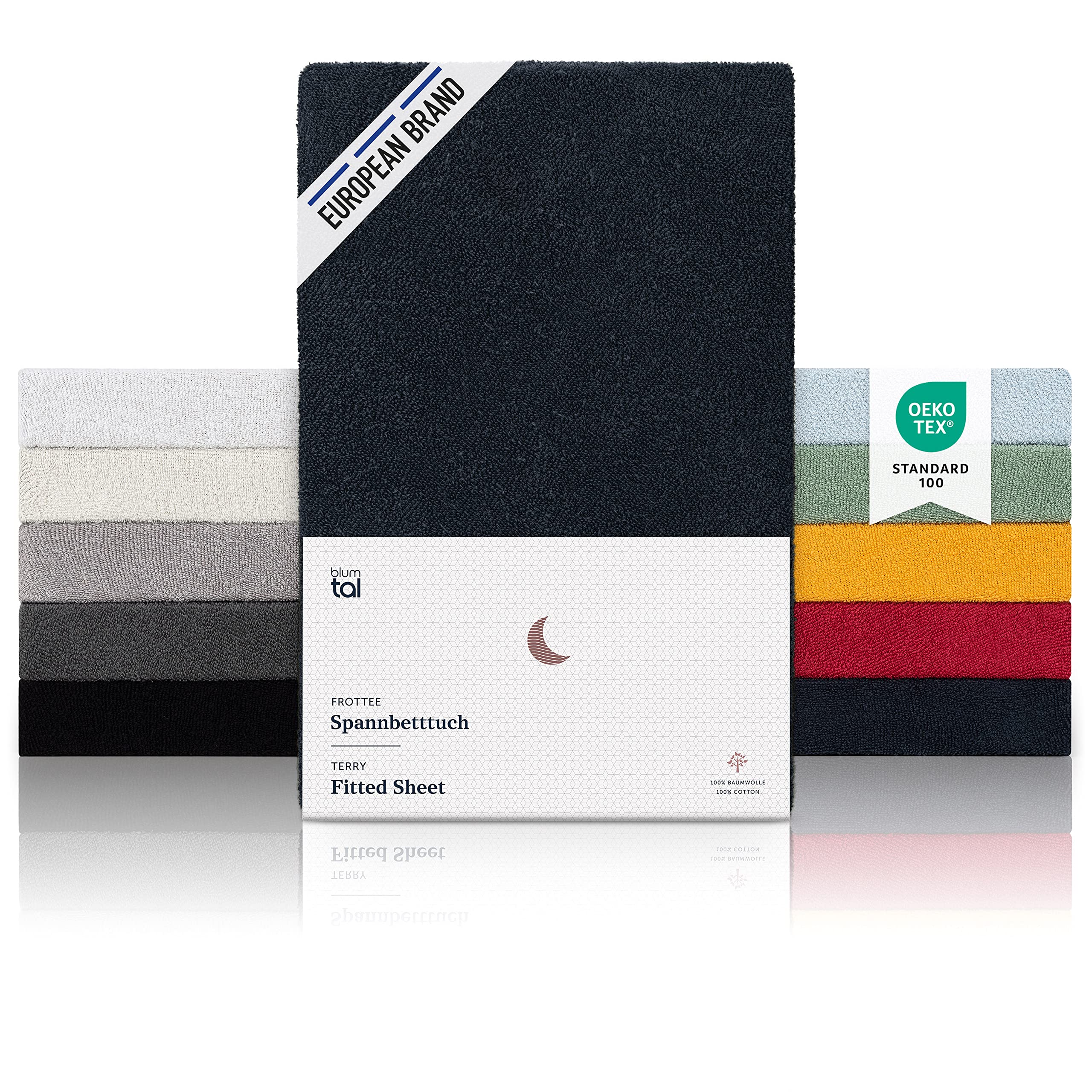 Blumtal DOUBLE Fitted Sheet Terry Cloth - Super Soft, Cozy and Warm Bed Sheets Fitted - Dark Ocean Blue - Set of 2