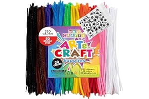 WAU Crafts 350 Pipe Cleaners in 20 Colors + 50 Googly Eyes - Chenille Stems Set for Crafts and DIY Decorations (12 Inch x 6mm)