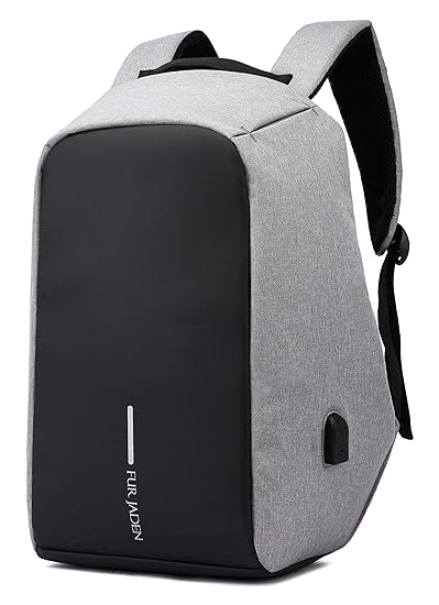 Fur Jaden Grey Anti Theft Casual Waterproof Backpack Bag with USB Charging Point