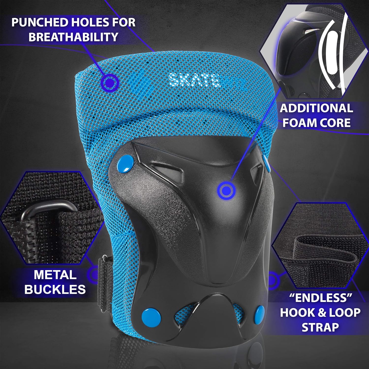 SKATEWIZ Protect-1 Elbow Pads Roller Skates Adult Women Wrist Guards Rollerblade [6pcs] Designed in Germany - Elbow and Knee Pads Kids Knee Savers : Sports & Outdoors