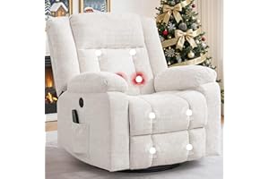 Korser Rocker Recliner, Glider Recliner Chairs for Adults, 360° Swivel Rocking Chair with Massage and Heating, Nursery Chair with Storage and USB Charging for Living Room, Bedroom, Nursery