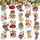 Outus 24 Pcs Vintage Christmas Diamond Painting Keychains Christmas Double Sided DIY Diamond Art Vintage Santa Claus Reindeer Snowman Keychain Ornament for Rustic Country Decor