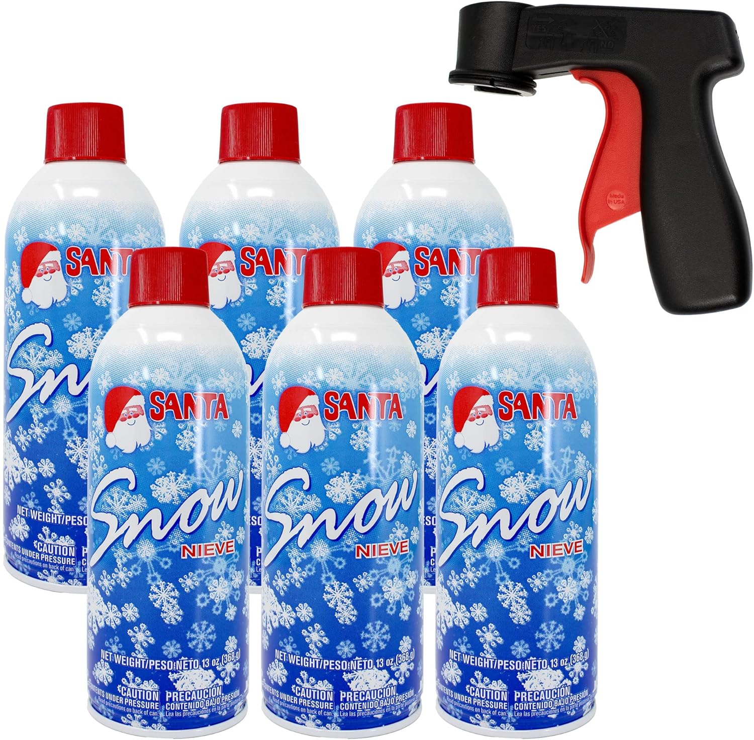 Artificial Snow - Kaizen8 Santa Snow Nieve(13oz) Instant Artificial Powder Snow Spray Christmas Tree Flocking Fake Snow w/ 1ct Spray Can Handle (6cans + 1handle)