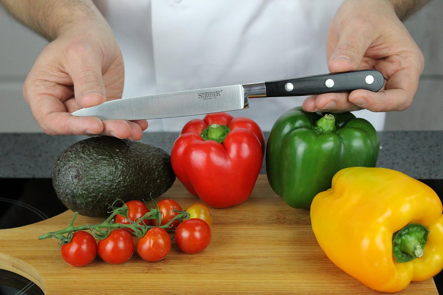 Professional Sabatier Knife Set 2 Piece, 13cm/5” Santoku & Utility Knives. Full Tang Blade. High Grade - Image 5